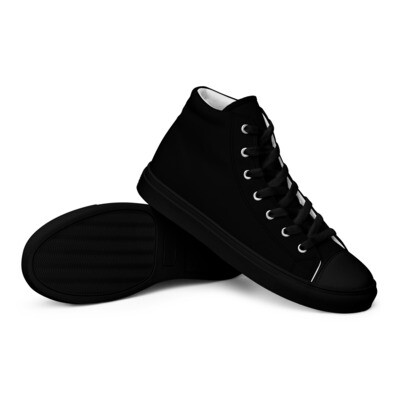 Men’s black high-top canvas shoes with black or white soles