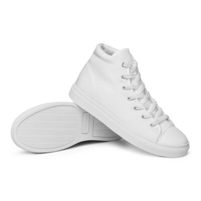 Men’s white high-top canvas shoes with white or black soles