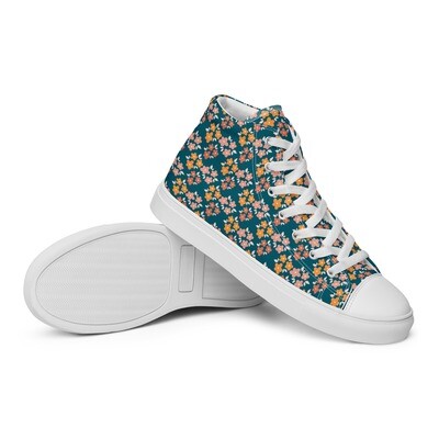 Women’s turquoise high top canvas shoes with retro floral pattern