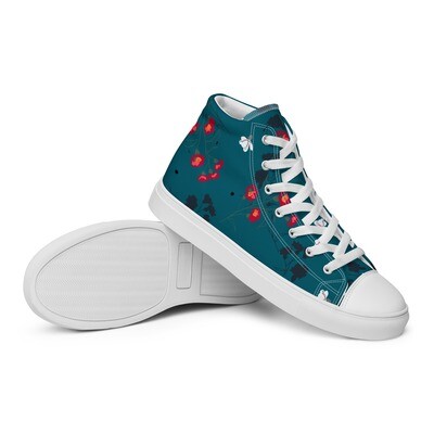 Women’s turquoise high top canvas shoes with meadow flowers