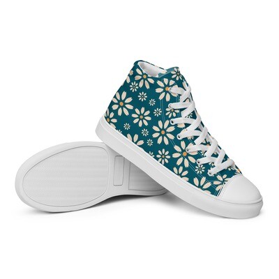 Women’s turquoise high top canvas shoes with retro daisies