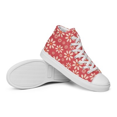 Women’s retro red high top canvas shoes with daisies