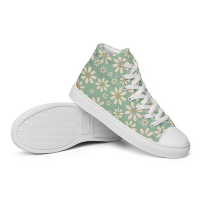 Women’s pastel green high top canvas shoes with retro daisies