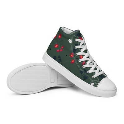 Women’s olive green high top canvas shoes with meadow flowers