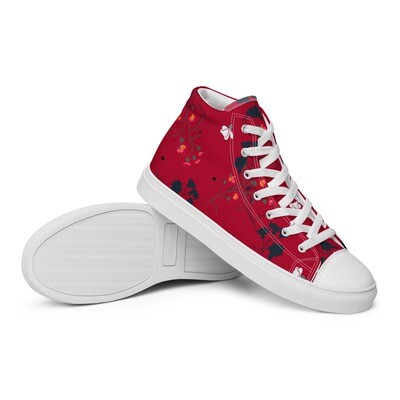 Women’s hibiscus red high top canvas shoes with meadow flowers