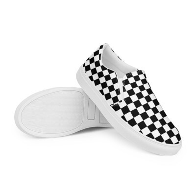 Men’s black and white checkered slip-on canvas shoes