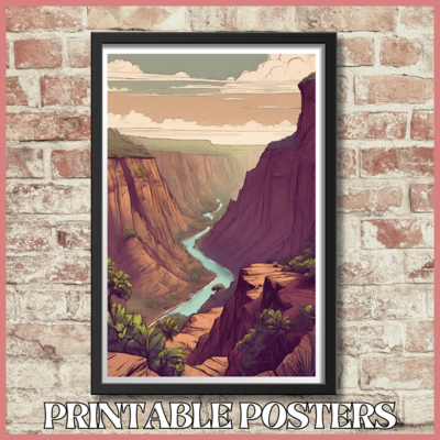 Printable retro art portrait of Waimea Canyon in Hawaii poster in 10 sizes (A3, 18x18'', 27x40'', etc.)