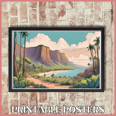 Printable retro art landscape poster of National Park in Hawaii in 4 sizes (A3, 18x18'', 40x27'', 18x12'')