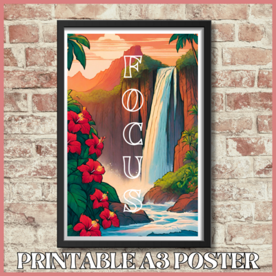 Printable motivational A3 poster with Hawaiian art - FOCUS