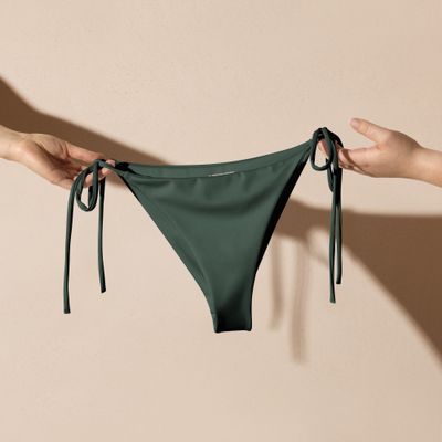 Olive green string bikini bottom with olive green lining.