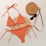 Orange string bikini set with orange lining is stunning.