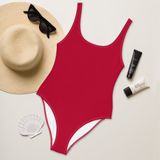 Hibiscus red one-piece swimsuit.