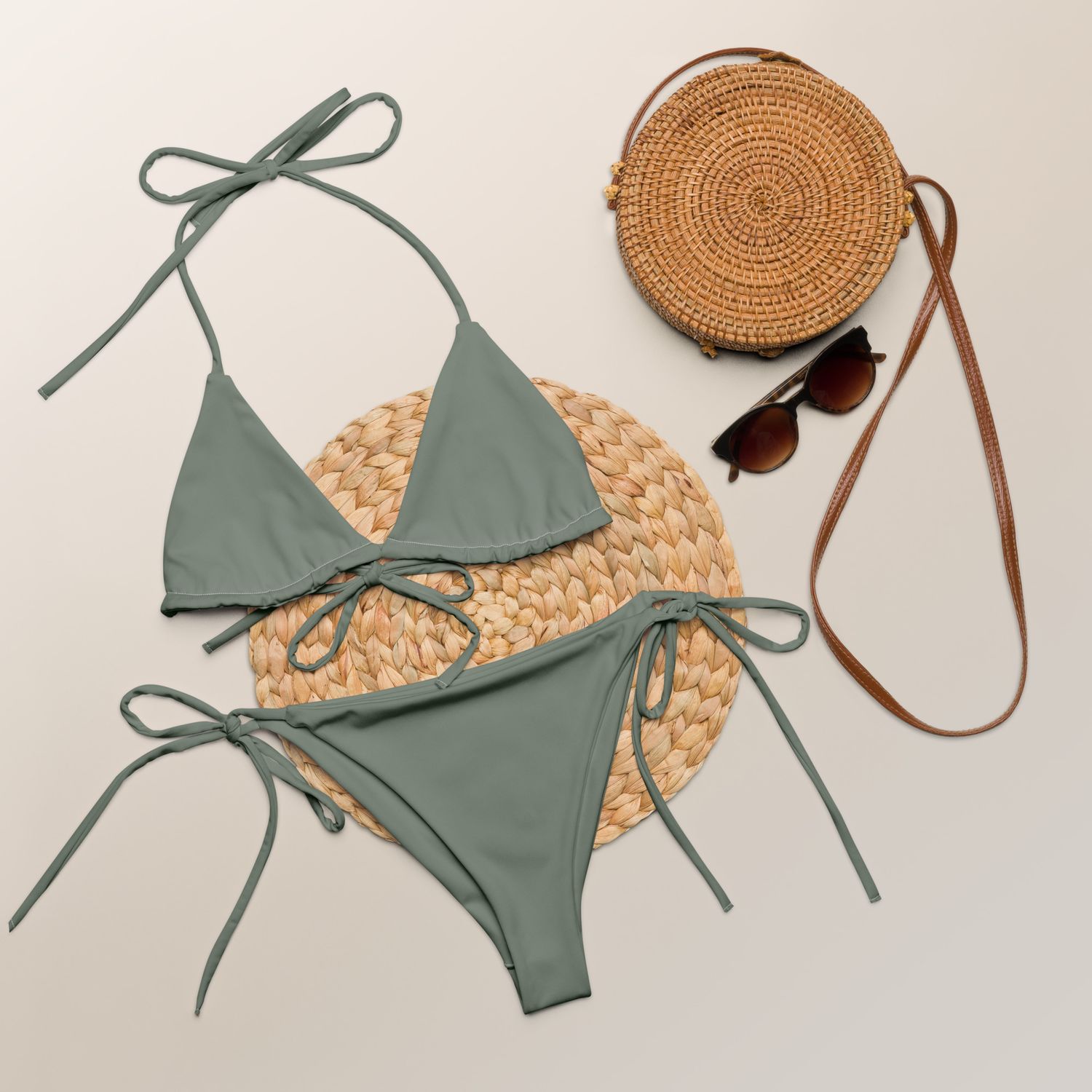 Greyish sage green string bikini set.