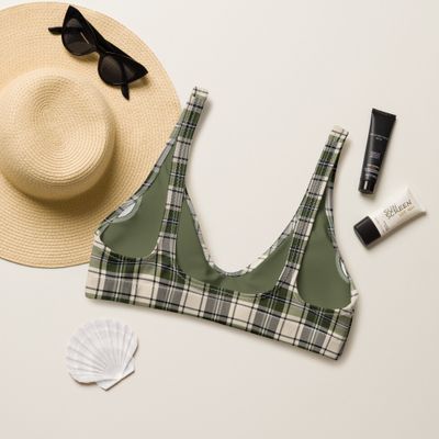 Olive green plaid padded bikini top