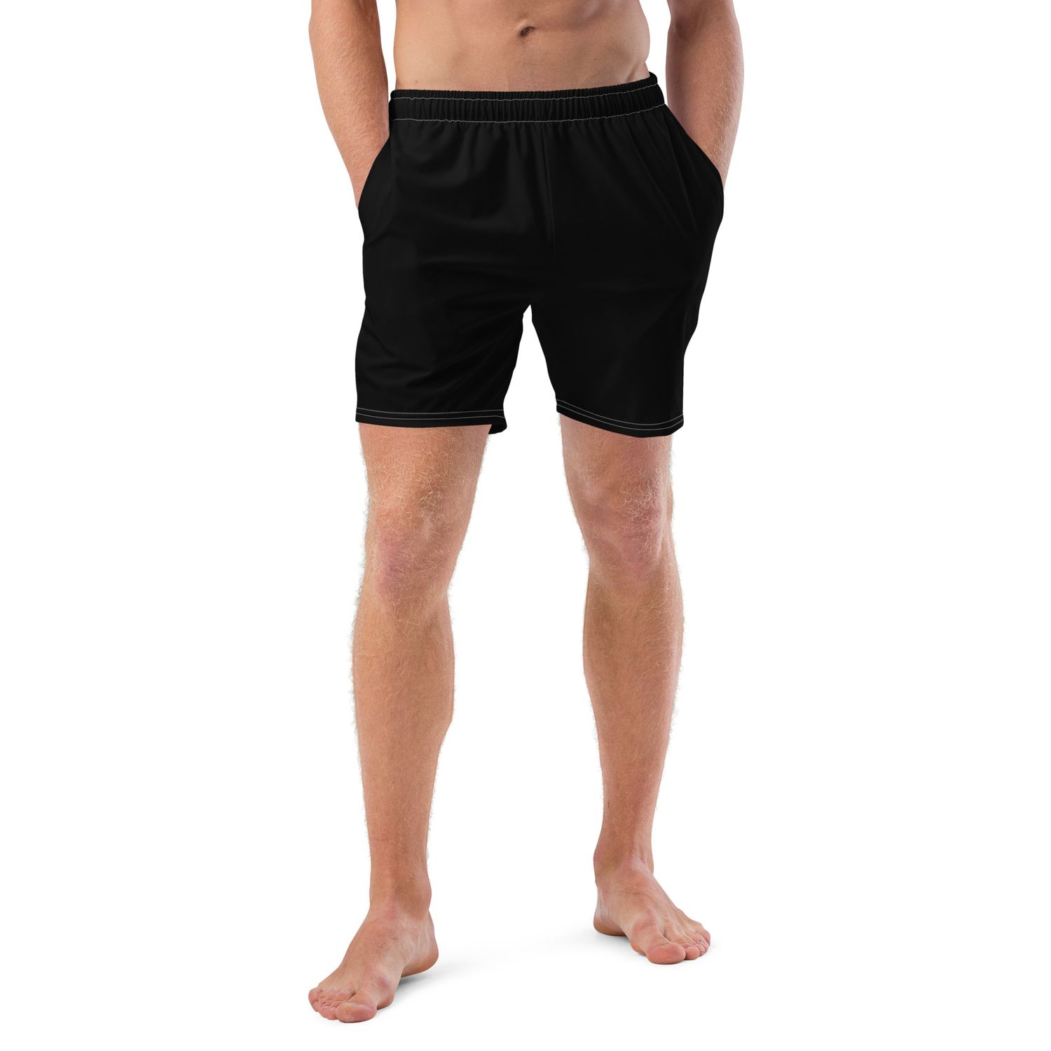 Black men&#39;s swim trunks with pockets and an anti-chafe lining are a wardrobe staple. Sizes up to 3XL.