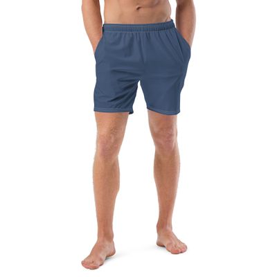 Grey blue swim trunks.