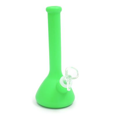 BEAKER SILICONE BONG WITH SILICONE STEM AND GLASS BOWL (VARIOUS SOLID COLORS)