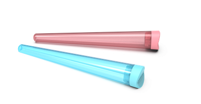 Tubos and taps for transport cones and rolled cigars FUTUROLA in translucid blue and pink