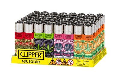 LIGHTERS CLIPPER IN 48 UNITS DISPLAY HEMP DECORED
