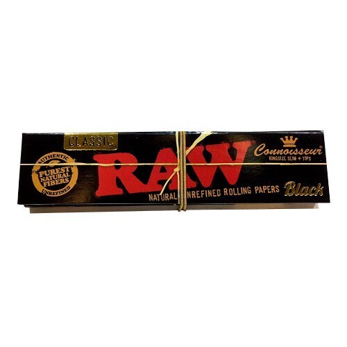ROLLING PAPER BOOKLET  RAW BLACK KING SIZE CONNOISSEUR + TIPS 32 SHEETS
