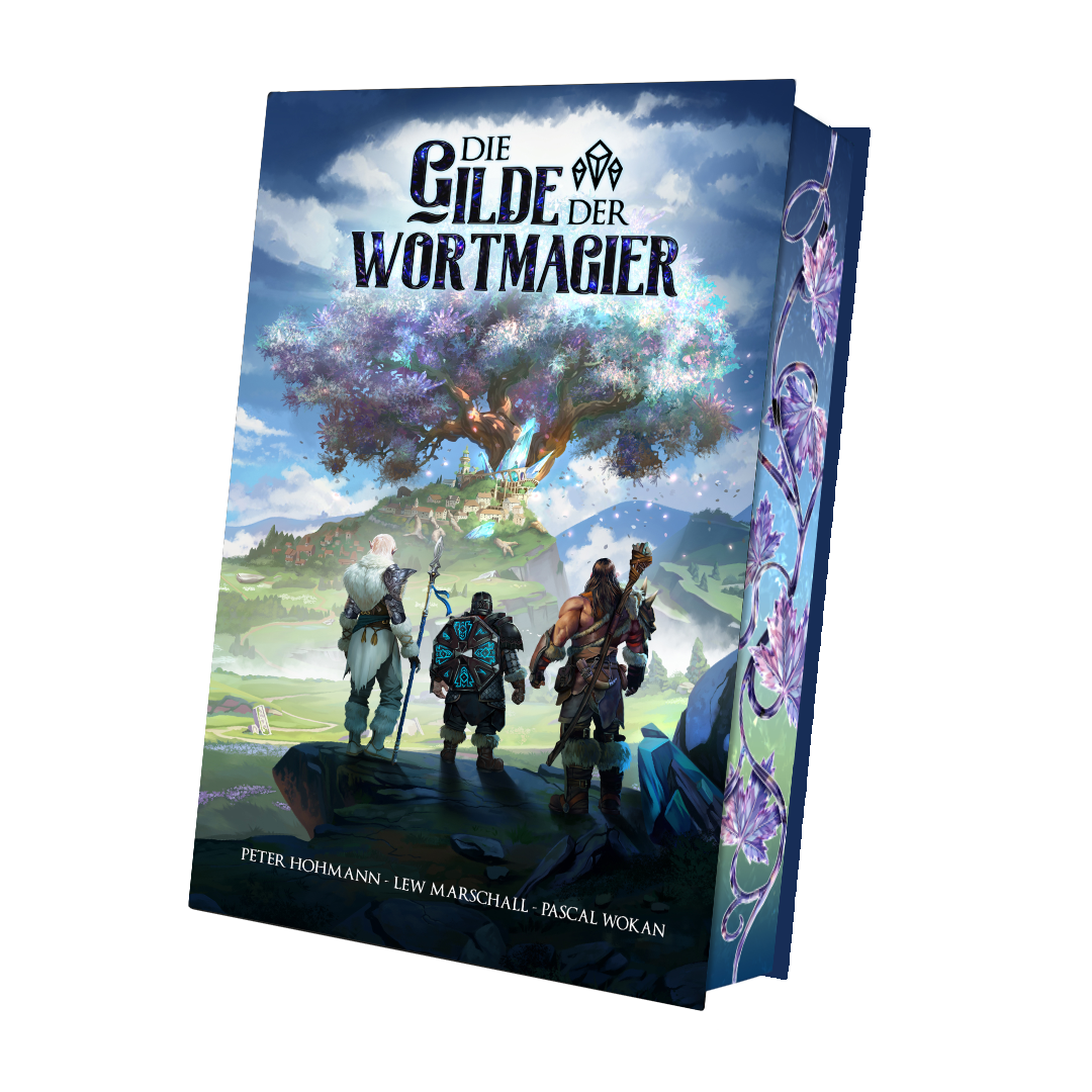 Die Gilde der Wortmagier – Ein Fantasy Roman (Farbschnitt) von den Autoren Peter Hohmann, Lew Marschall und Pascal Wokan