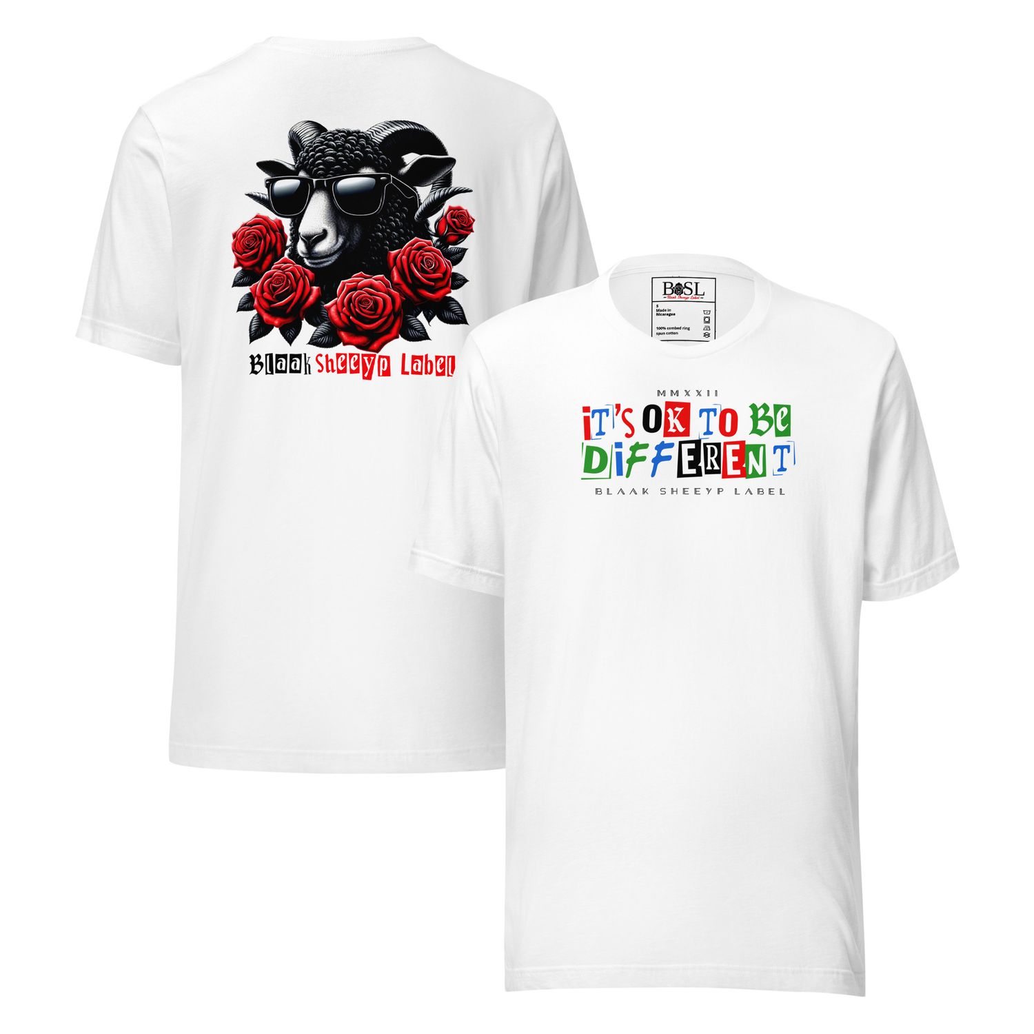 BLAAK SHEEYP LABEL (SOUTH DOWN) T SHIRT COLLECTION  FRONT/BACK (WHITE)