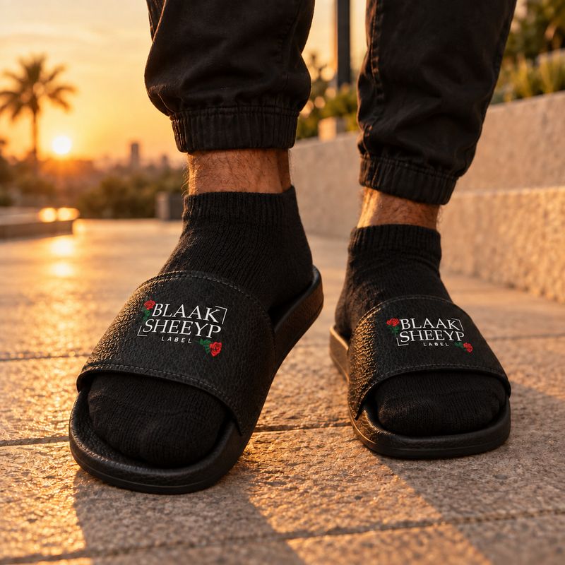 AWASSI Premium Men’s Slides | BLAAK SHEEYP LABEL (BLACK)