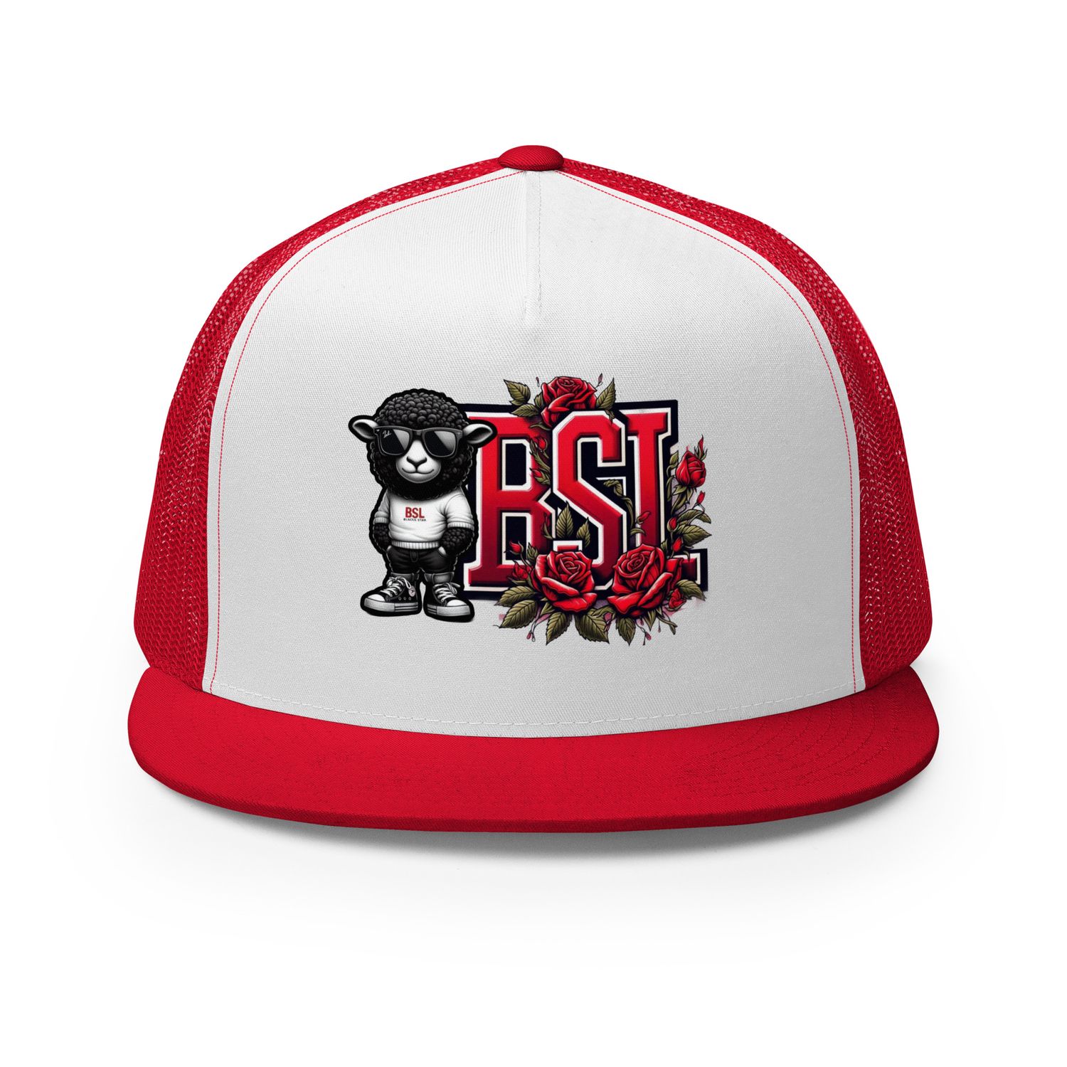 CHEVIOT 5 Panel Trucker Cap | BLAAK SHEEYP LABEL  (RED)