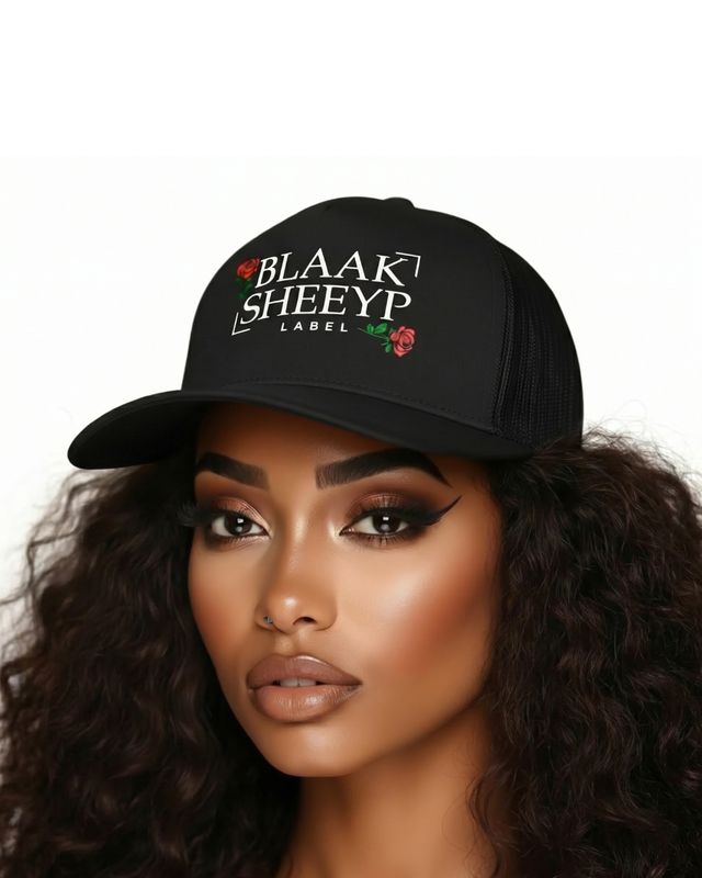 AWASSI 5 Panel Trucker Cap | BLAAK SHEEYP LABEL  (BLACK)
