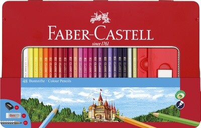 Lapiz Faber Castell Hexagonal, 48 colores, Caja de Metal