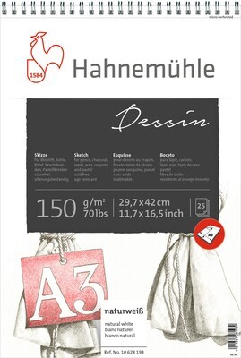 Block Hahnemühle Dessin Sketch Pad Espiral 150g A3 25 Hojas