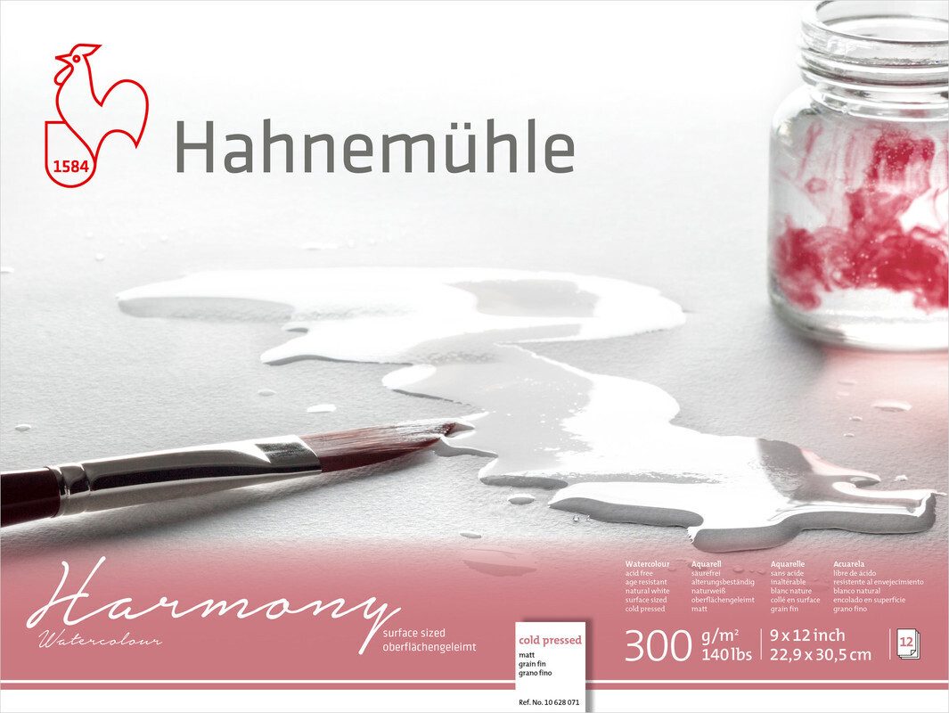 Block Hahnemühle Harmony 300g Cold Pressed, tamaño 22.9 x 30.5cms, 12 hojas