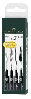 Marcador Faber-Castell Pitt Artist Ink Pen 4 Puntas Negro