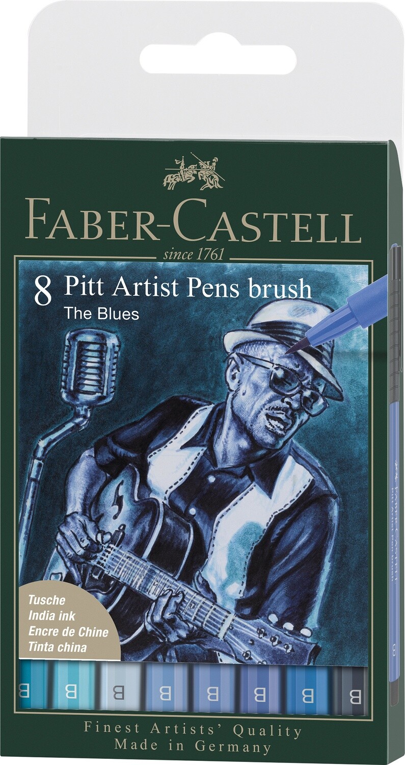 Marcador Faber Castell Pitt Artist Ink Pen 8 Colores The Blues