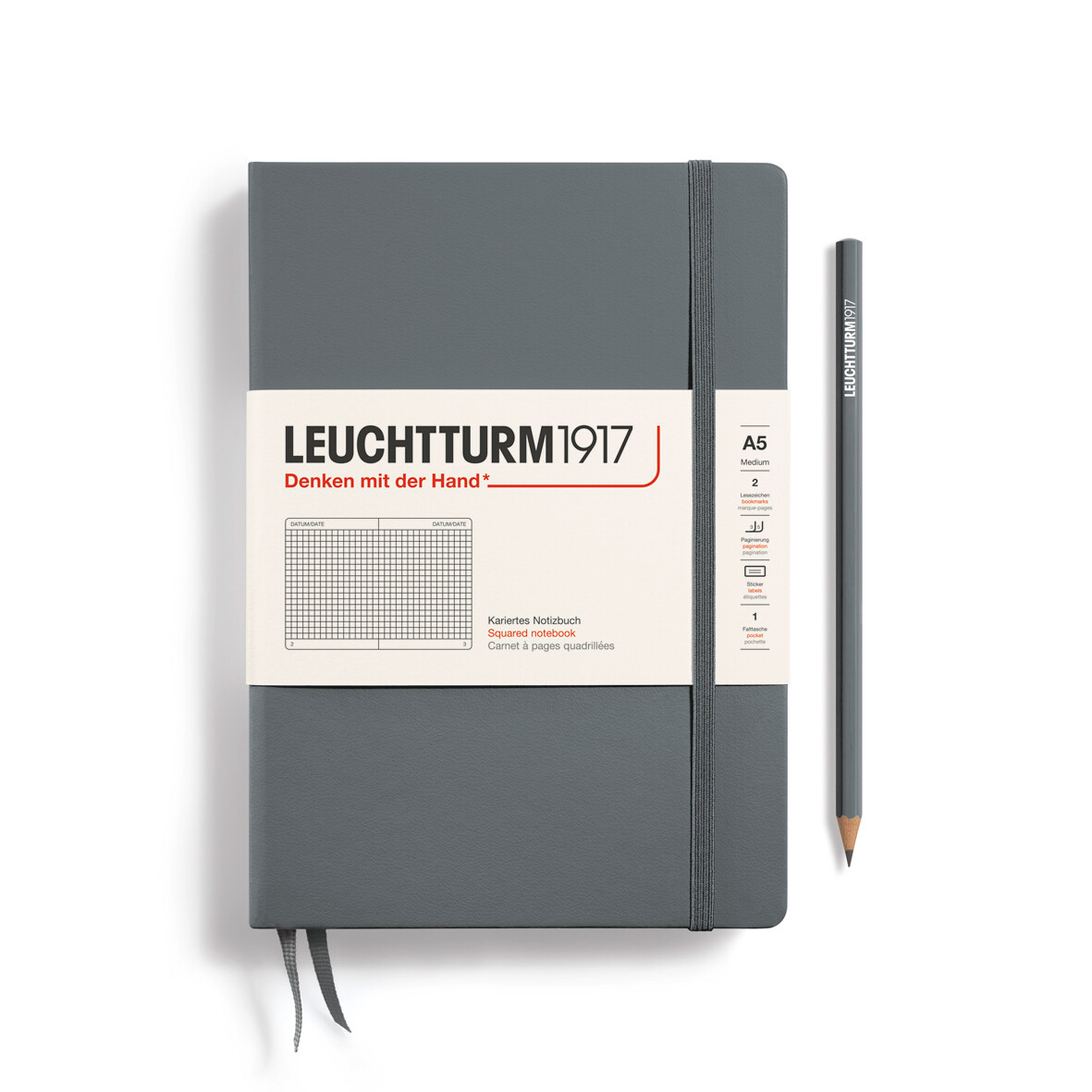 Cuaderno Leuchtturm1917 Medium A5 Anthracite, Hoja con Cuadros