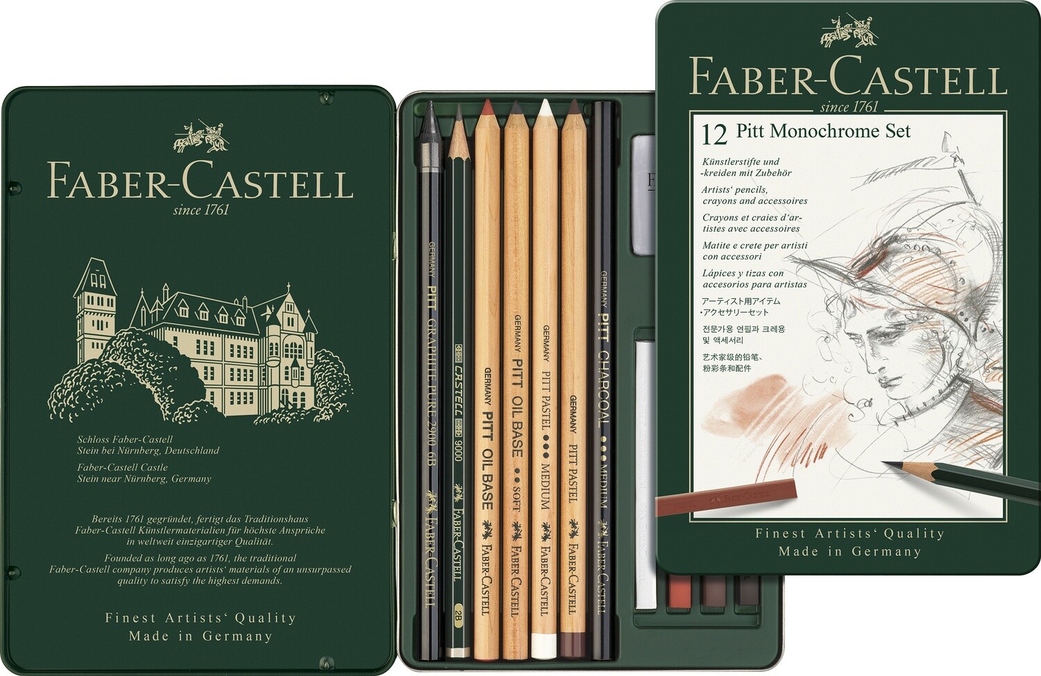 Lapiz Faber Castell Pitt Monochrome Set 12 Piezas