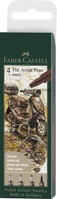 Marcador Faber Castell Pitt Artist Ink Pen 4 Puntas Sepia
