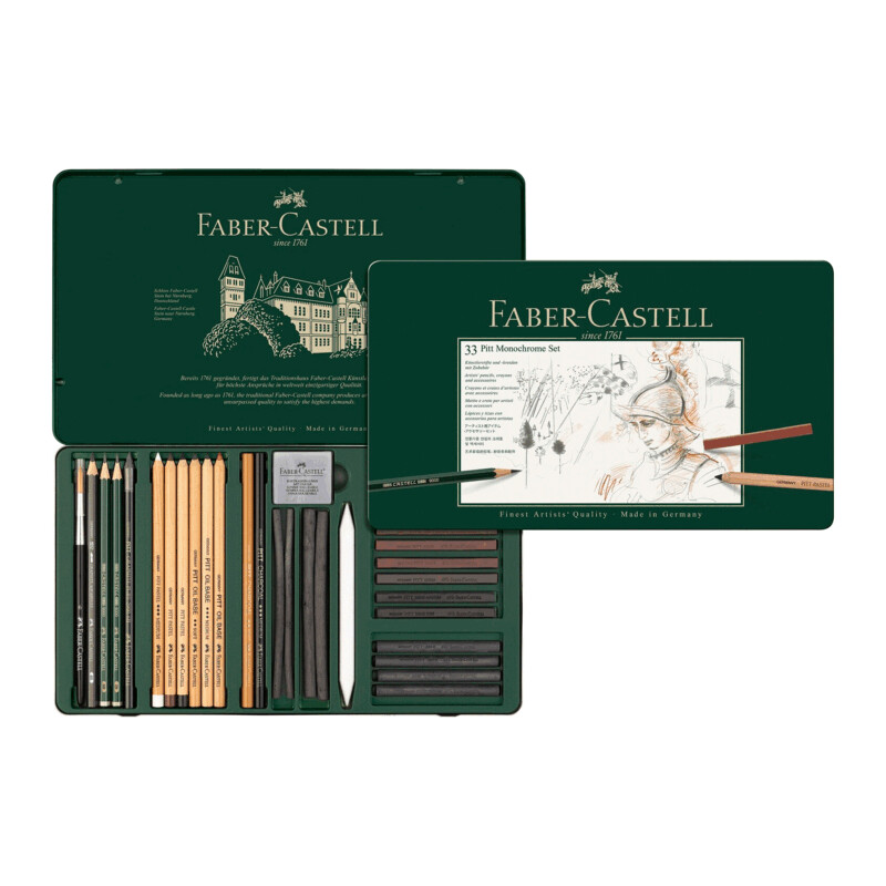 Lápiz Faber-Castell Pitt Monochromo Set 33 Piezas Caja De Metal