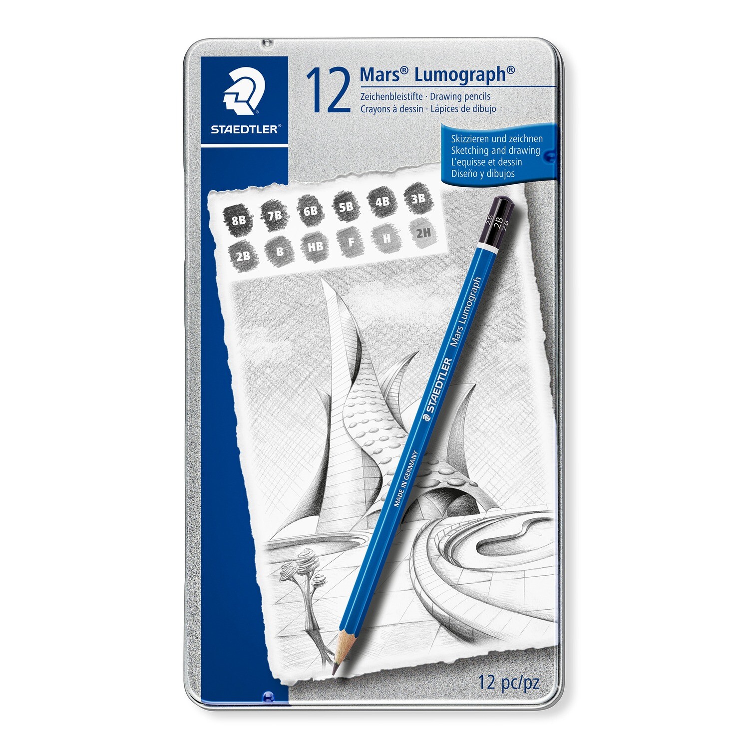 Lápiz Staedtler Mars Lumograph 12 grados, caja metálica