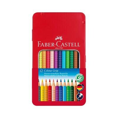 Lapiz Faber Castell Color Grip 2001 12, colores, caja de metal