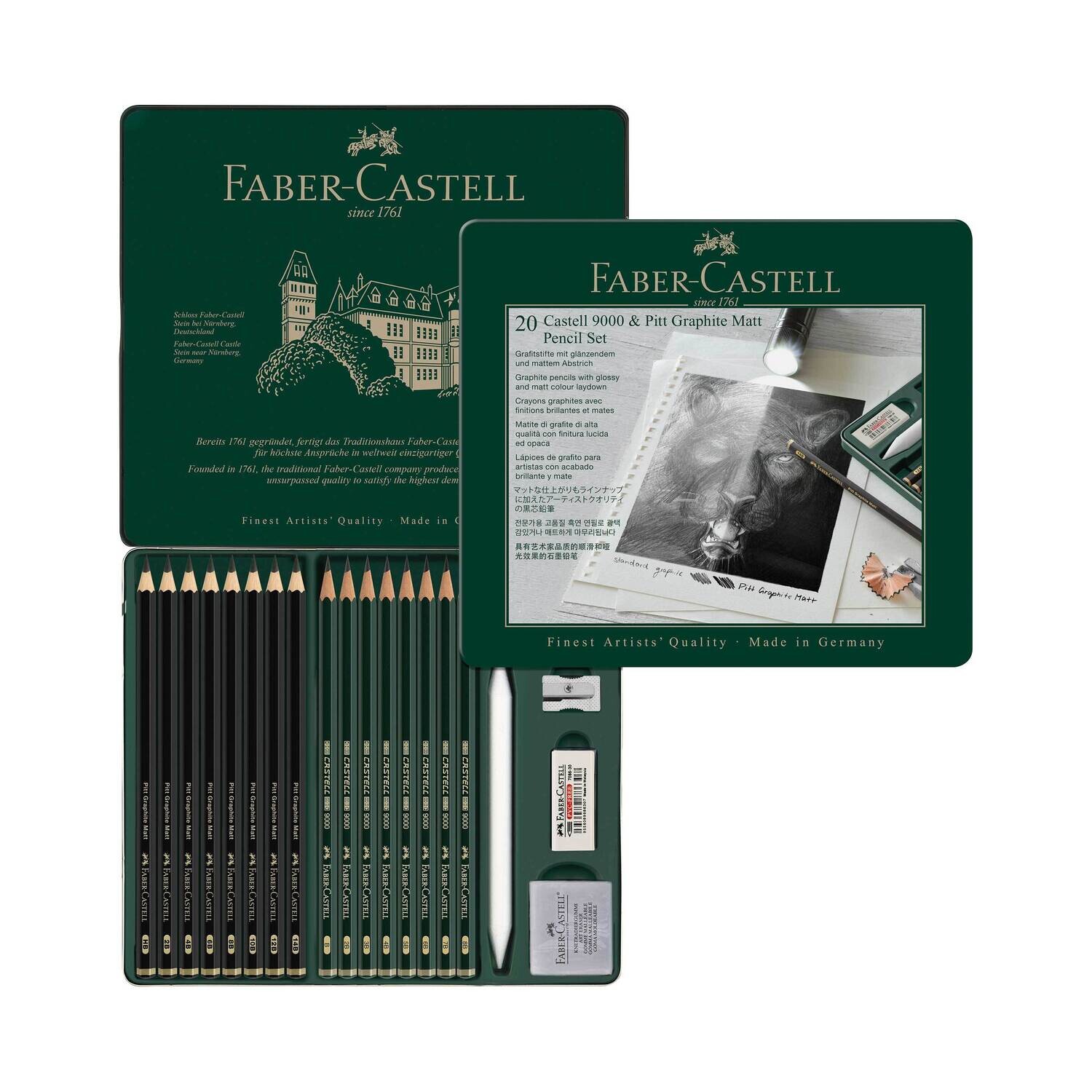 Lapiz Faber Castell Pitt Graphite Matt + Castell 9000, 20 pcs