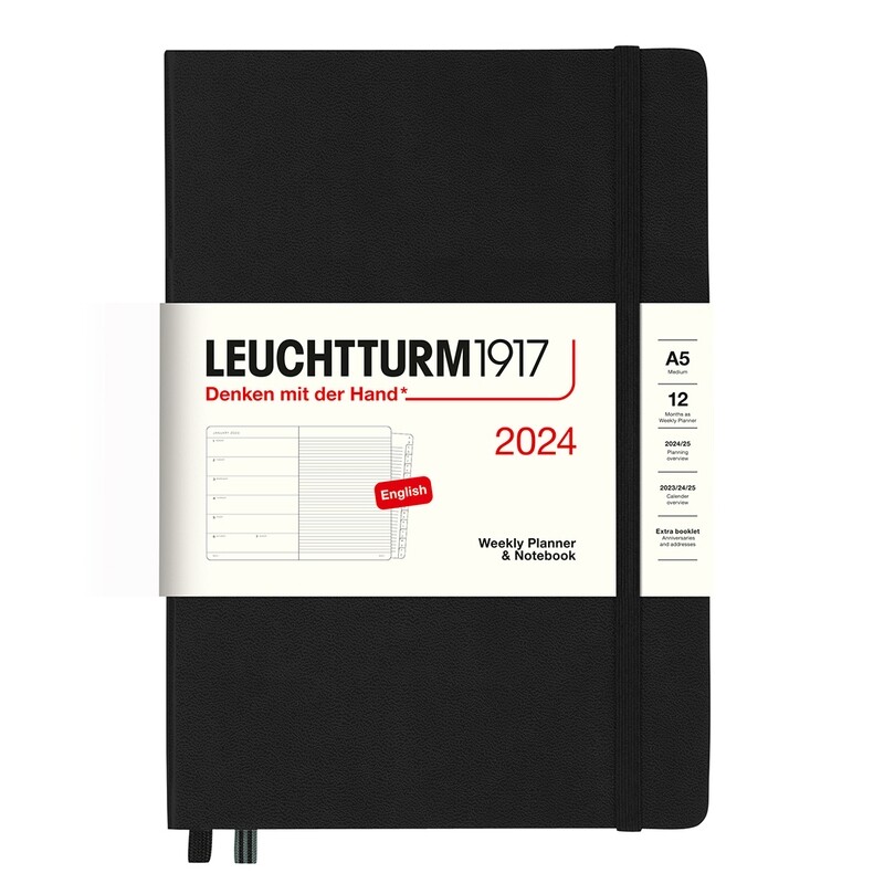 Agenda Leuchtturm1917 Weekly Planner and Notebook 2024, tamaño A5, Negro