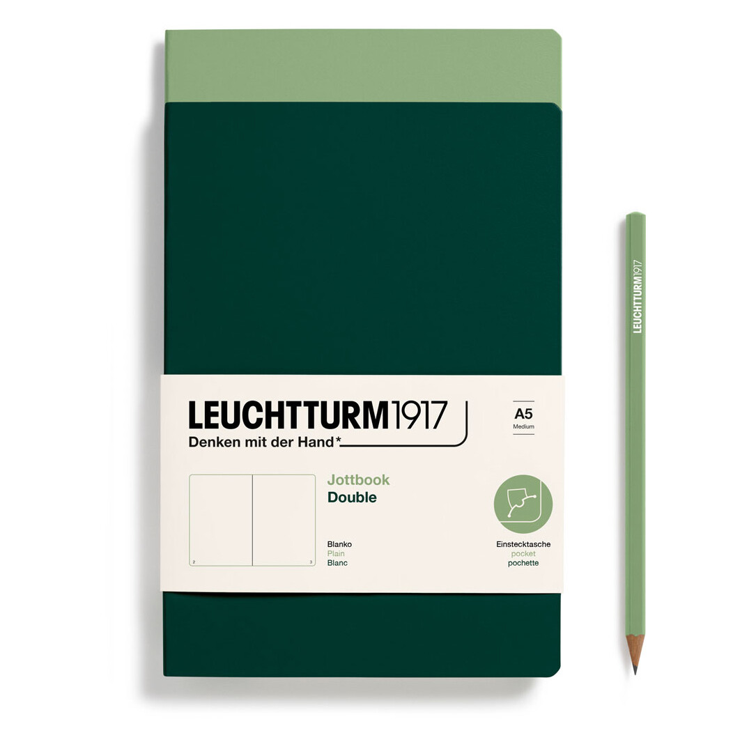 Cuaderno Leuchtturm1917 Jottbook Double A5, Sage + Forest Green, Plain