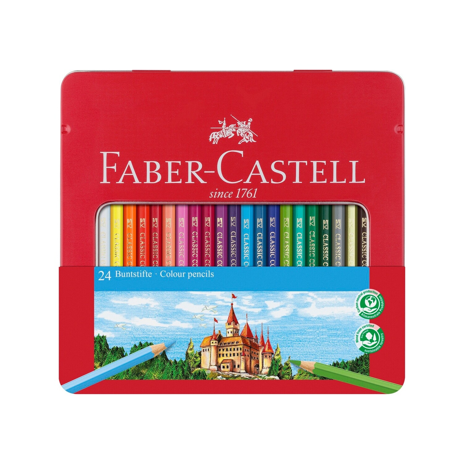 Lapiz Faber Castell Hexagonal, 24 colores, Caja de Metal