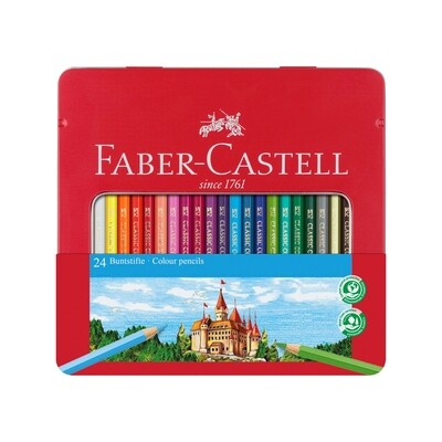 Lapiz Faber Castell Hexagonal, 24 colores, Caja de Metal
