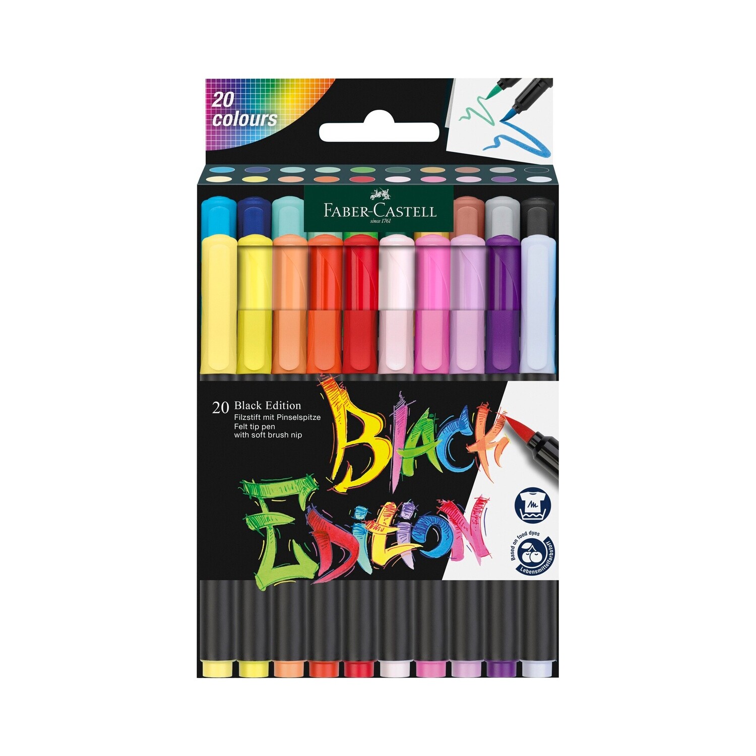 Marcador Faber Castell Black Edition Brush Pen, 20 colores