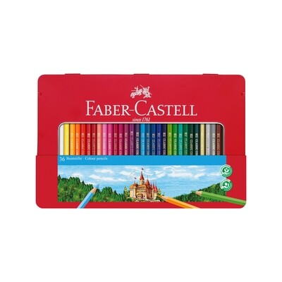 Lapiz Faber Castell Hexagonal, 36 colores, Caja de Metal