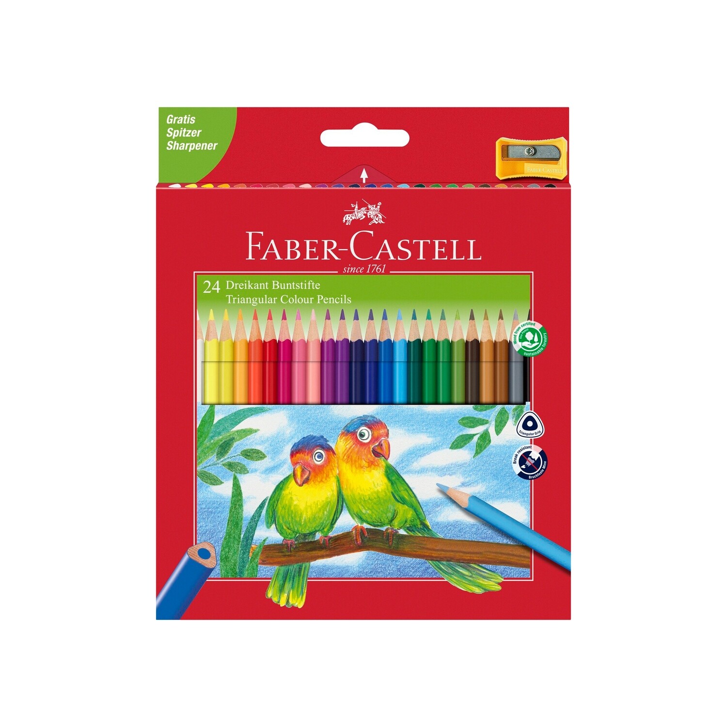 Lápiz Faber-Castell Triangular, 24 colores + sacapuntas