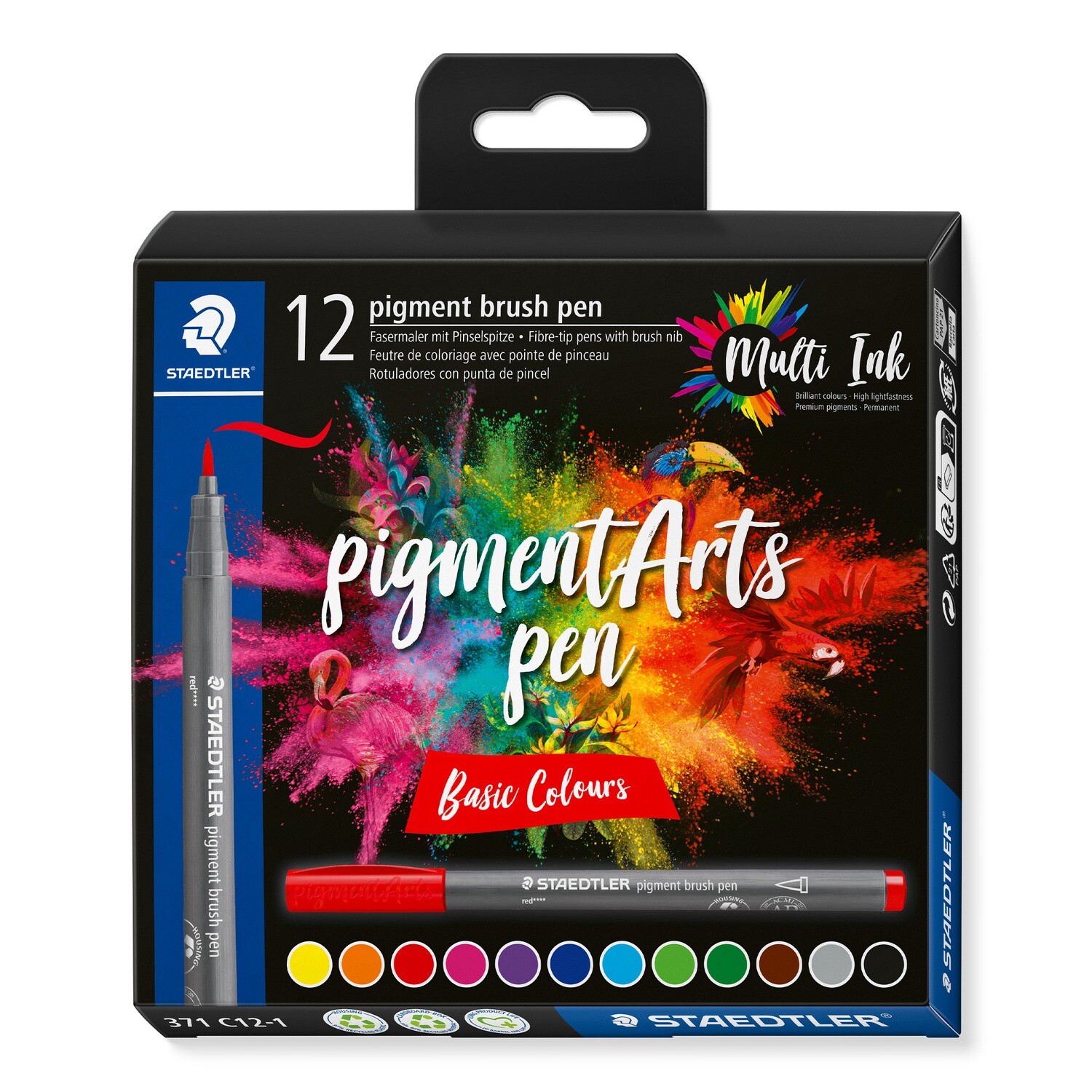 Marcador Staedtler Pigment Brush, Basic Colours, 12 colores