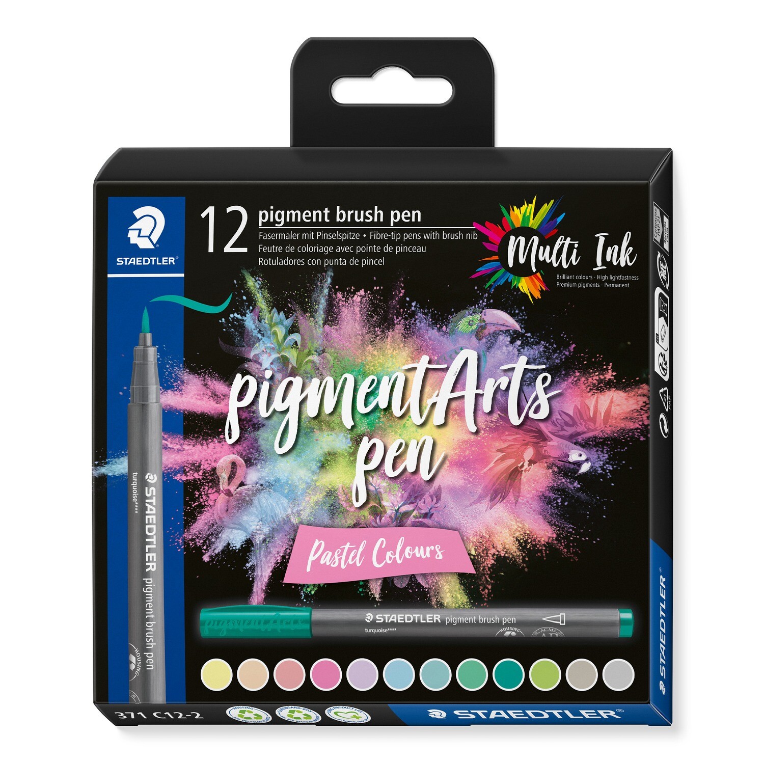 Marcador Staedtler Pigment Brush, Pastel Colours, 12 colores